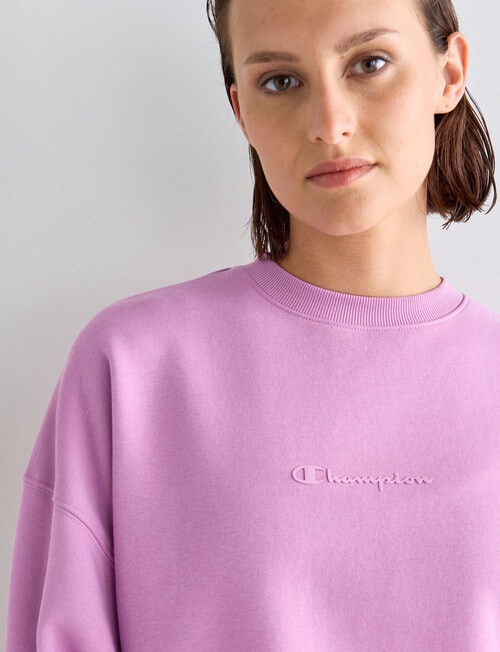 Champion Script Over Sized Crewneck Sweatshirt, Mauve On product photo