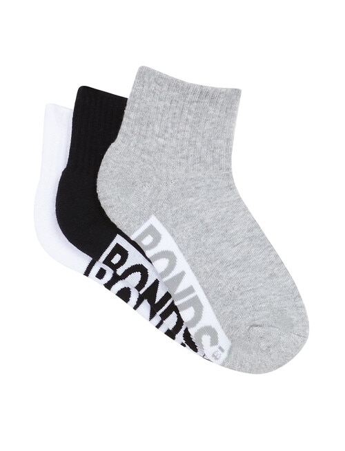 Bonds Logo Quarter Crew Sock, 3-Pack, Grey, Black & White product photo View 02 L