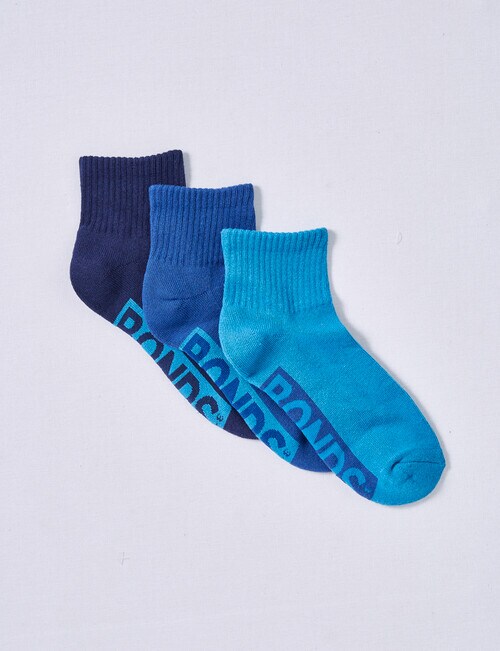 Bonds Logo Quarter Crew Sock, 3Pack, Blue Hosiery & Socks