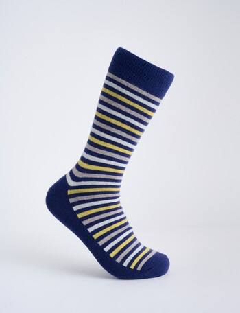 Mazzoni Merino Acrylic-Blend Stripe Sock, Blue & Yellow product photo
