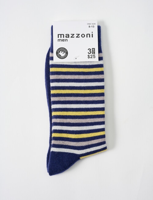 Mazzoni Merino Acrylic-Blend Stripe Sock, Blue & Yellow product photo View 02 L