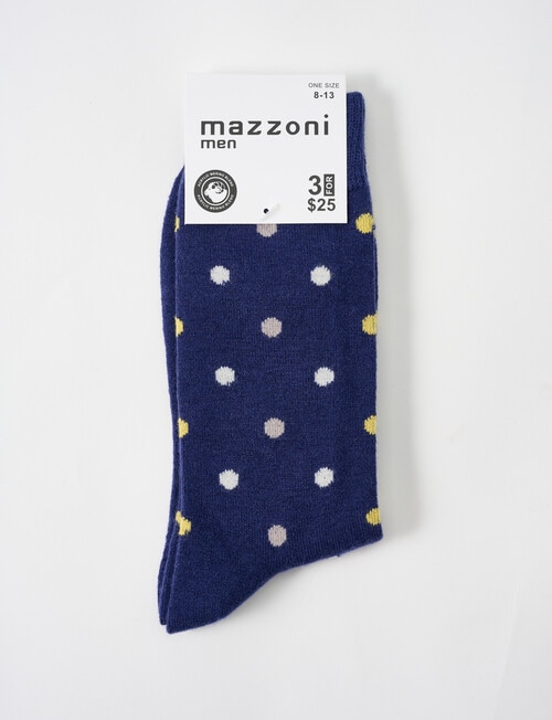 Mazzoni Merino Acrylic-Blend Spot Sock, Blue & Yellow product photo View 02 L