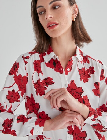 Oliver Black Collar Shirt, Red Flower product photo