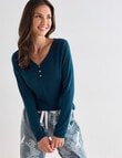 Whistle Sleep V-Neck Henley Top, Petrel product photo View 03 S