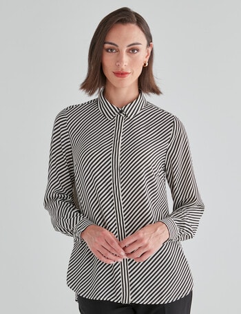 Oliver Black Long Sleeve Stripe Shirt, Black & White product photo