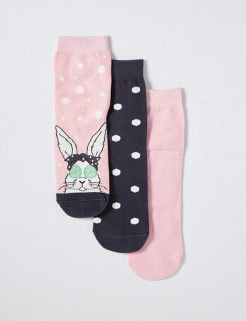 Lyric Cotton Blend Quarter Crew Socks, 3-Pack, Pink Bunny product photo
