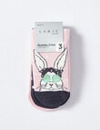 Lyric Cotton Blend Quarter Crew Socks, 3-Pack, Pink Bunny product photo View 02 S