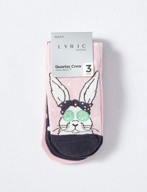 Lyric Cotton Blend Quarter Crew Socks, 3-Pack, Pink Bunny product photo View 02 L