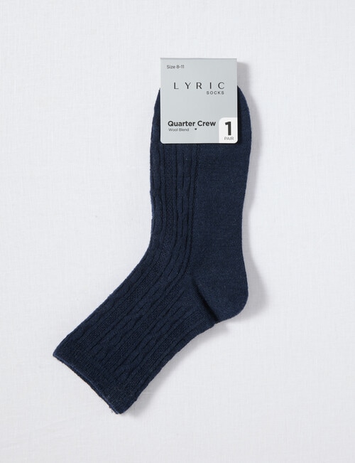 Lyric 1pk Wool Blend Cable Q Crew Navy Marle 4-11 product photo View 02 L