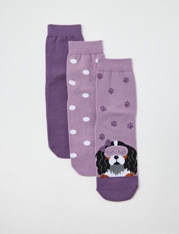 Lyric Cotton Blend Quater Crew Sock, 3-Pack, Lilac Puppy product photo