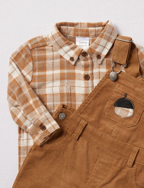 Teeny Weeny Cord Overalls & Flannel Check Shirt Set, 2-Piece, Brown product photo View 02 L