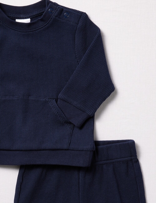 Teeny Weeny Waffle Track Suit Set, 2-Piece, Navy product photo View 02 L
