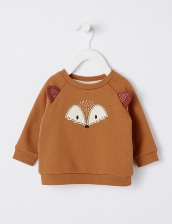 Teeny Weeny Fox Face Fleece Sweatshirt, Tan product photo