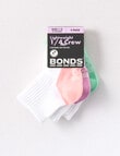 Bonds Logo Lite Quarter Crew Socks, 3-Pack, White & Pinks product photo View 02 S