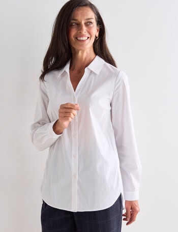Ella J Longline Button Detail Shirt, White product photo