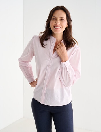 Ella J Soft Cotton Nehru Shirt, Pale Pink product photo