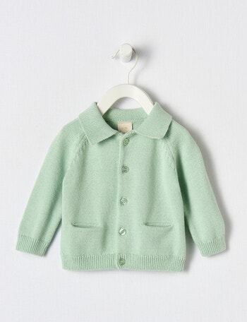 Little Bundle Knit Collared Cardigan, Mint product photo