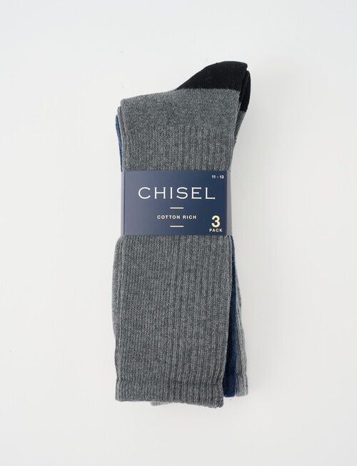 Chisel Cushioned Foot Casual Crew Sock, 3-Pack, Navy & Grey product photo View 02 L