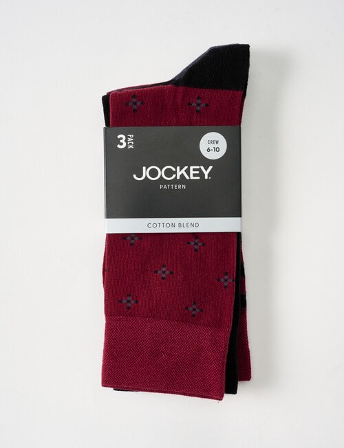 Jockey International Pattern Crew Sock, 3-Pack, Burgundy & Black product photo View 02 L