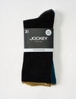 Jockey Gold Top Cotton-Blend Crew Sock, 3-Pack, Black, Grey & Teal product photo View 02 S