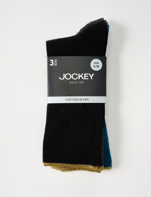 Jockey Gold Top Cotton-Blend Crew Sock, 3-Pack, Black, Grey & Teal product photo View 02 L