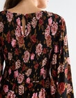 Whistle Rose Print Long Sleeve V-Neck Shirred Midi Dress, Black product photo View 06 S