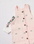 Teeny Weeny Cord Pinny & Tee Embroidered Flower Set, 2-Piece, Rose Pink & White product photo View 02 S