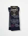 NZ Sock Co. Merino Crew Sock, 2-Pack, Navy Floral & Stripe, 4-11 product photo View 02 S