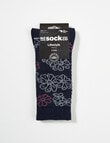 NZ Sock Co. Merino Crew Sock, 2-Pack, Navy Floral & Stripe, 4-11 product photo View 03 S