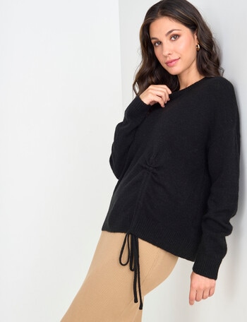 Whistle Long Sleeve Tie Front Jumper, Black product photo
