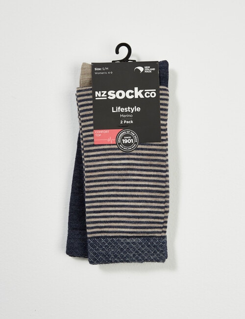 NZ Sock Co. Merino Crew, 2 pack, Thundercloud Stripes, 4-11 product photo View 02 L
