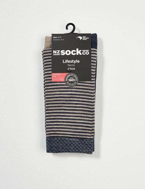 NZ Sock Co. Merino Crew, 2 pack, Thundercloud Stripes, 4-11 product photo View 03 L