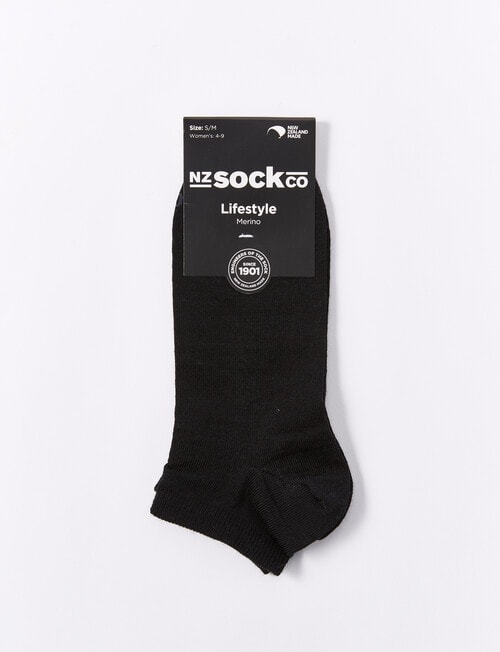 NZ Sock Co. Merino Anklet Sock, Black, 9-11 product photo