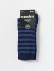 NZ Sock Co. Merino Cush Stripe Crew Socks, Navy & Denim, 4-11 product photo View 02 S