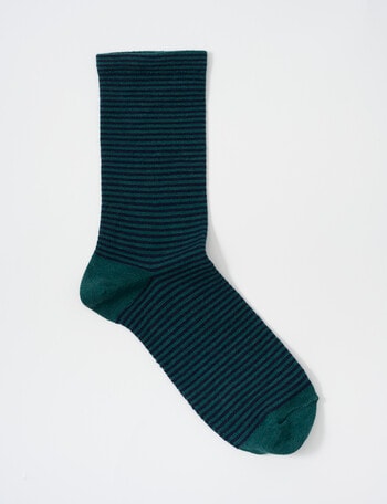 Columbine Merino Fine Stripe Crew Socks, Blackboard & Navy, 4-11 product photo