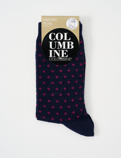 Columbine Merino Spot Crew Socks ,Navy & Purple Wine product photo View 02 L