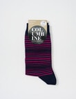 Columbine Merino Stripe Crew Socks, Navy & Purple Wine, 4-11 product photo View 02 S