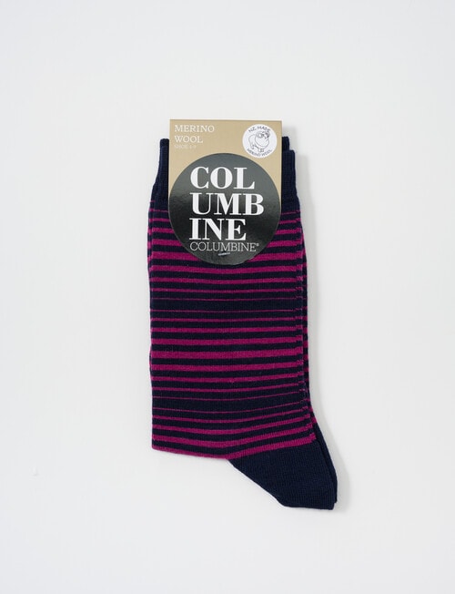 Columbine Merino Stripe Crew Socks, Navy & Purple Wine, 4-11 product photo View 02 L