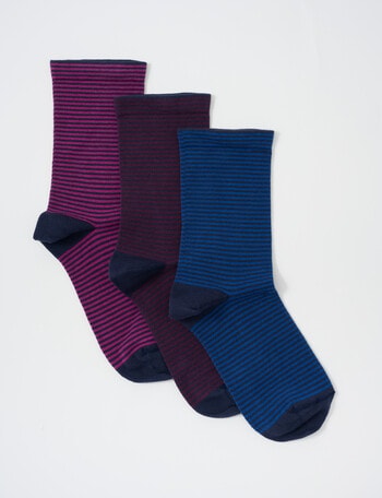 Columbine Fine Stripe Cotton Crew Socks, 3-pack, Violet & Wine, 4-11 product photo