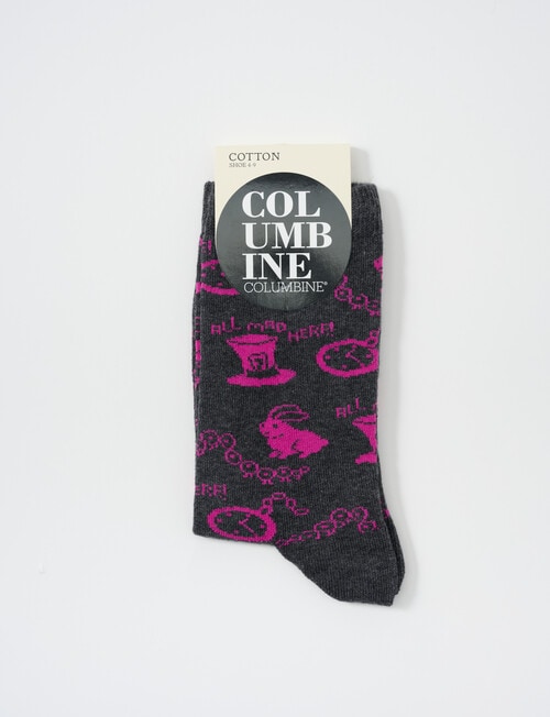 Columbine Mad Hatter Cotton Crew Socks, Dark Grey, 4-11 product photo View 02 L