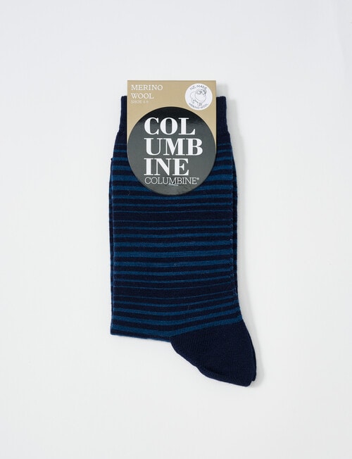 Columbine Merino Stripe Crew Socks, Navy Denim, 4-11 product photo View 02 L