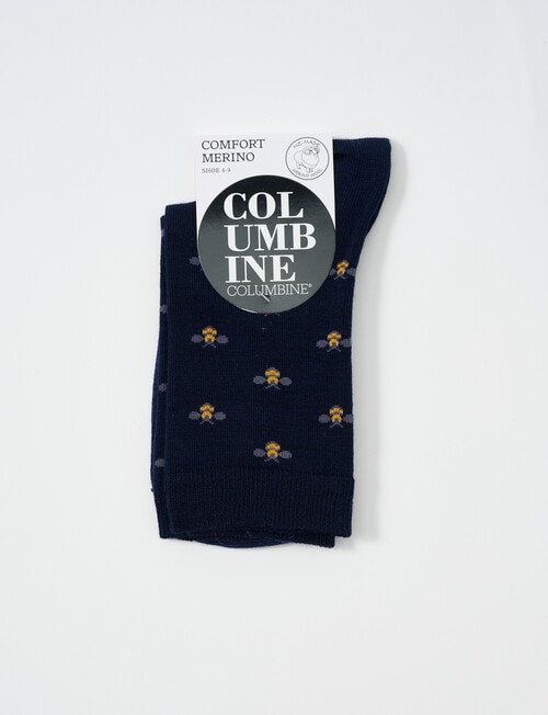 Columbine Merino Bees Comfort Crew Socks, Navy 4-11 product photo View 02 L