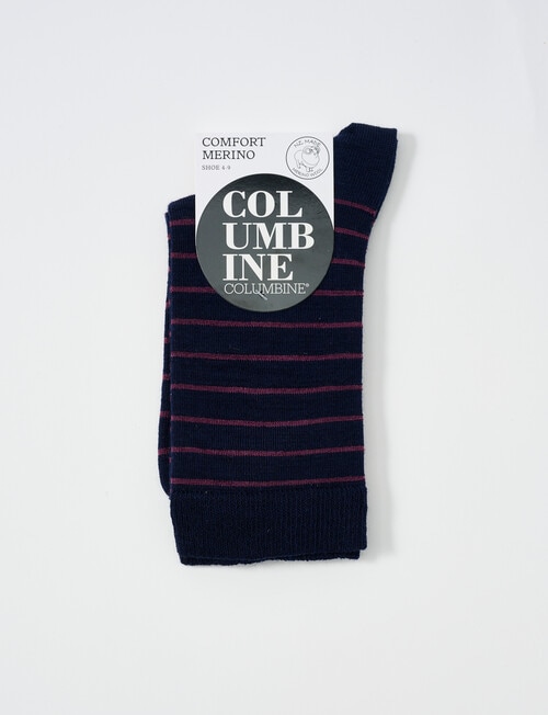Columbine Merino Stripe Comfort Crew Socks, Navy, 4-11 product photo View 02 L