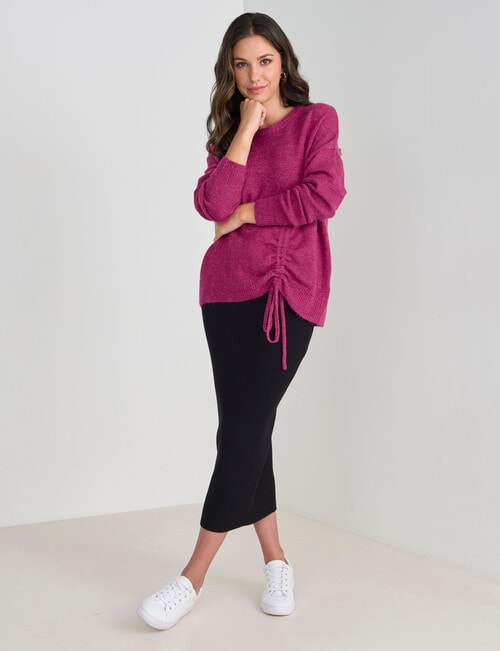 Whistle Long Sleeve Tie Front Jumper, Raspberry Marle product photo View 03 L