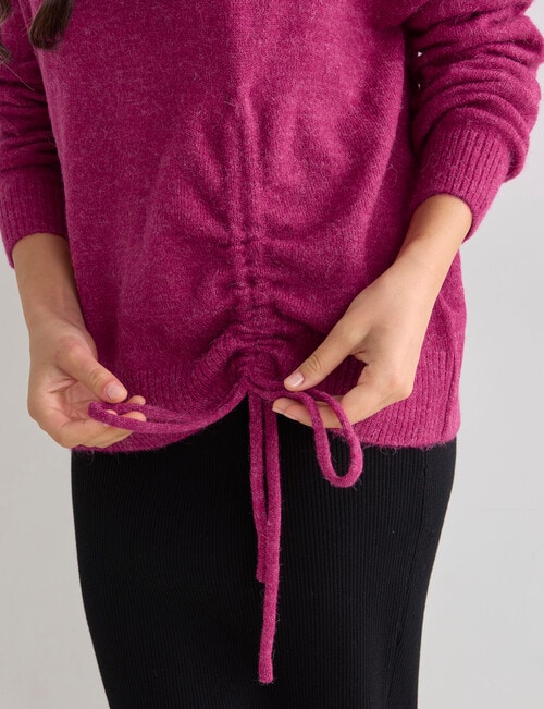 Whistle Long Sleeve Tie Front Jumper, Raspberry Marle product photo View 04 L