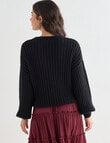 Whistle Long Sleeve Textured Rib Jumper, Black product photo View 02 S