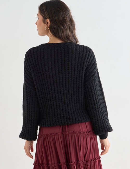 Whistle Long Sleeve Textured Rib Jumper, Black product photo View 02 L