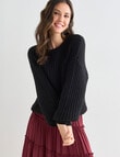 Whistle Long Sleeve Textured Rib Jumper, Black product photo View 05 S