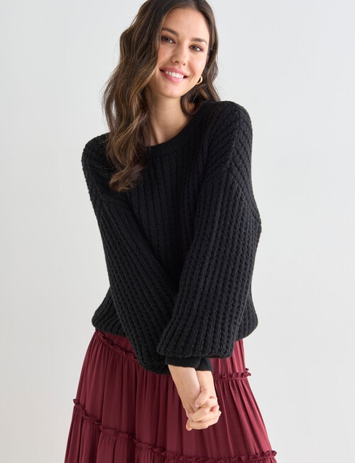 Whistle Long Sleeve Textured Rib Jumper, Black product photo View 05 L