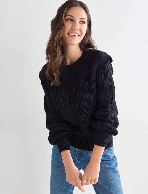 Whistle Long Sleeve Ruffle Jumper, Black product photo View 05 L